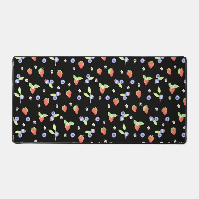 Cute Watercolor blueberry strawberry Pattern Desk Mat (Front)