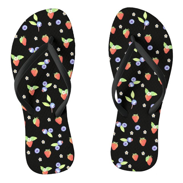 Cute Watercolor blueberry strawberry Pattern Jandals (Footbed)