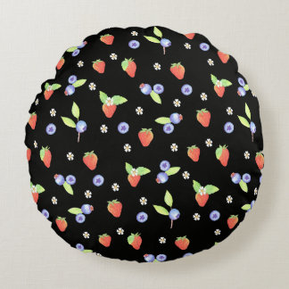 Cute Watercolor blueberry strawberry Pattern Round Cushion