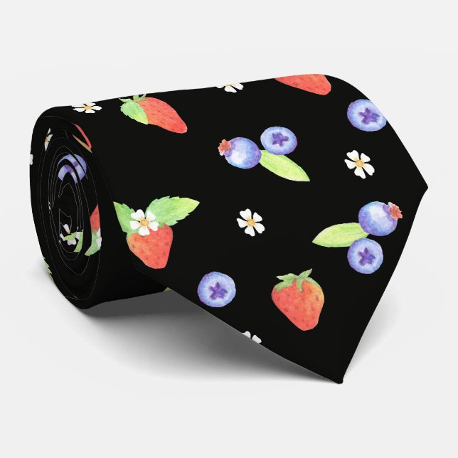 Cute Watercolor blueberry strawberry Pattern Tie (Rolled)