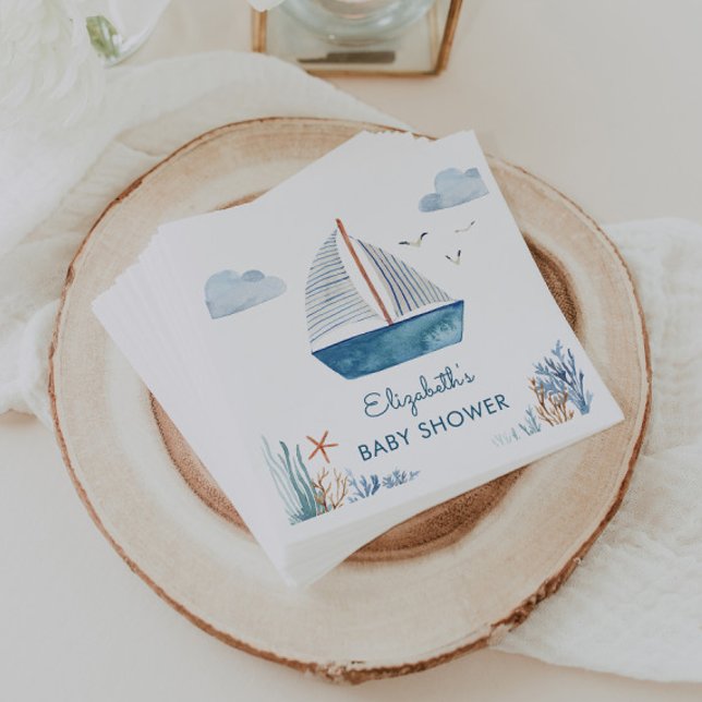Cute Watercolor Boat Nautical Baby Shower  Napkin (Creator Uploaded)