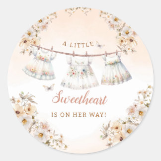 Cute Watercolor Boho Clothes Girl Baby Shower Classic Round Sticker