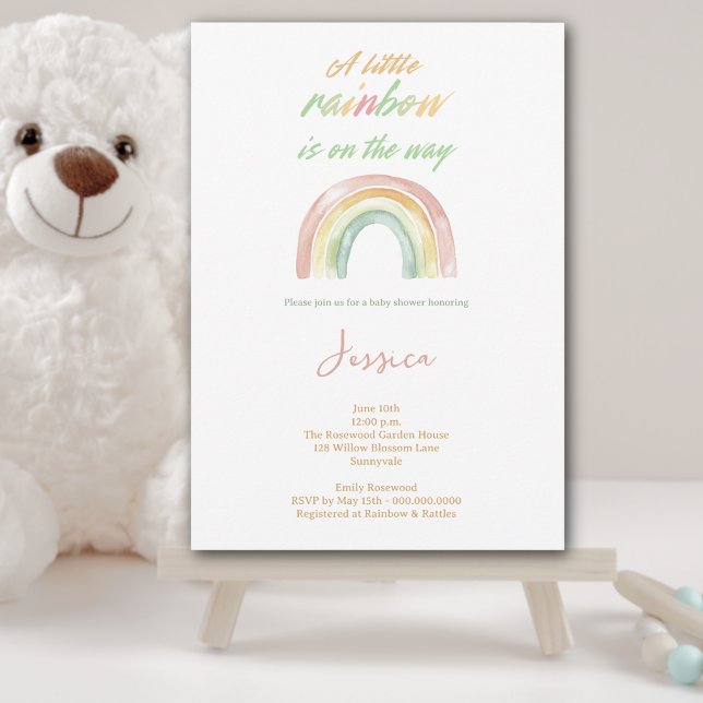 Cute Watercolor Boho Rainbow Baby Shower Invitation (Baby Shower Invitation - For Boy or Girl, Cute Watercolor Rainbow perfect for new moms & moms to be)