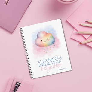 Cute Watercolor Boho Rainbow Cloud  Babysitter Notebook
