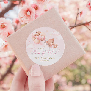 Cute Watercolor Boho Teddy Bear Girl Baby Shower Classic Round Sticker