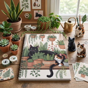 Cute Watercolor Botanical Cat Notebook