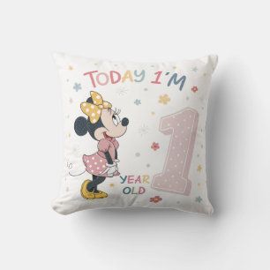 Cute Watercolor Bow Mouse Girl 1st Birthday  Cushion