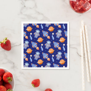 Cute Watercolor Boys Planets & Astronaut Napkin