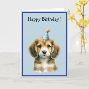Cute Watercolor Brown Puppy Dog Happy Birthday Card