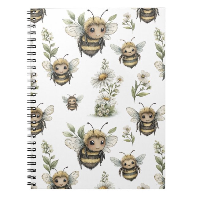 Cute Watercolor Bumblebee Design | Soft Pastel Bee Notebook (Front)