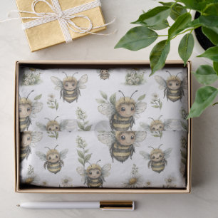 Cute Watercolor Bumblebee Design   Soft Pastel Bee Tissue Paper
