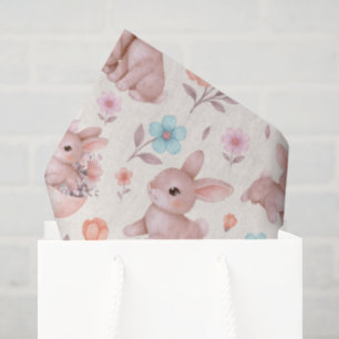 Cute Watercolor Bunnies & Flowers Pattern Tissue Paper