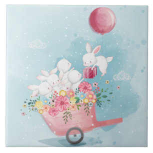 Cute Watercolor Bunnies Tile