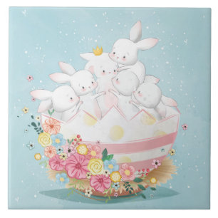 Cute Watercolor Bunnies Tile