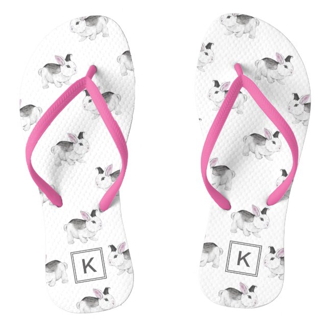 Cute Watercolor Bunnies with Monogram Jandals (Footbed)