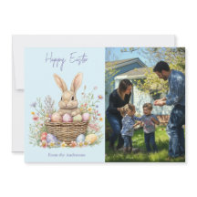 Cute Watercolor Bunny and Easter Egg Floral Photo 