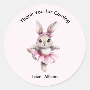 Cute Watercolor Bunny Ballerina Birthday  Classic Round Sticker