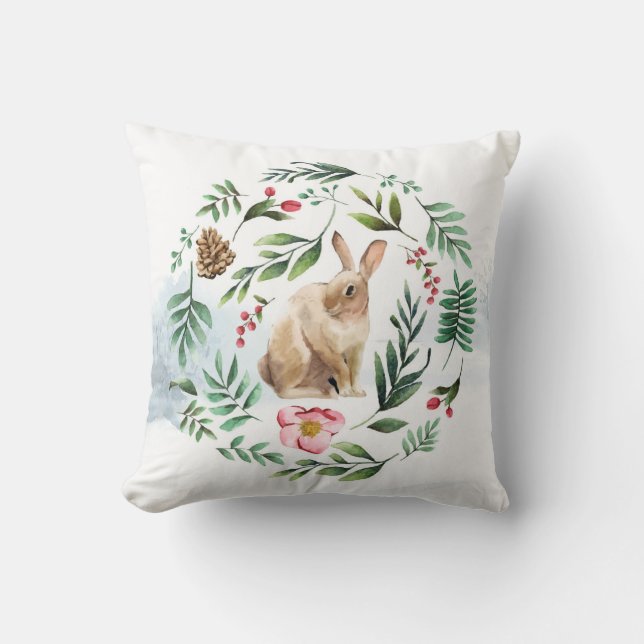 Cute Watercolor Bunny Cushion (Front)