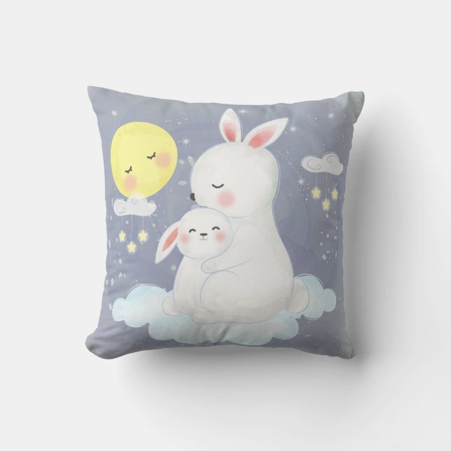 Cute Watercolor Bunny Cushion (Front)