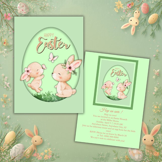 Cute Watercolor Bunny Cutout Easter Brunch Invitation (Creator Uploaded)