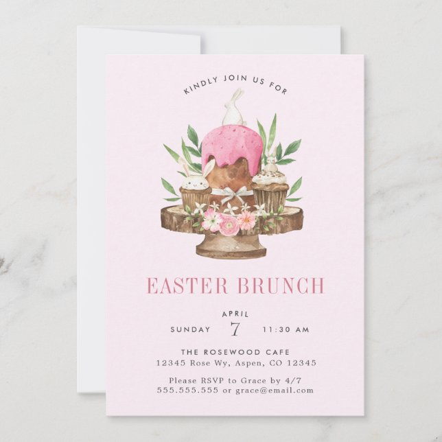 Cute Watercolor Bunny Easter Brunch Invitation (Front)