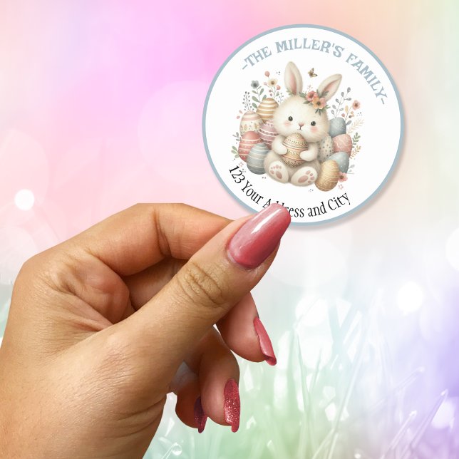 Cute watercolor Bunny Easter customizable Classic Round Sticker (Cute watercolor Bunny Easter customizable Classic Round Sticker)