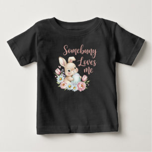 Cute Watercolor Bunny Easter Egg and Flowers Baby T-Shirt
