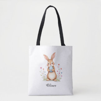 Cute Watercolor Bunny Easter Egg Hunt Tote Bag. Bag