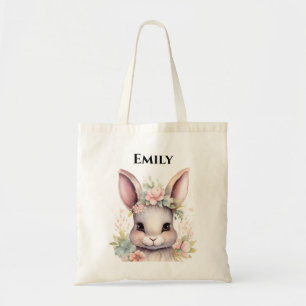 Cute Watercolor Bunny Easter Name Tote Bag