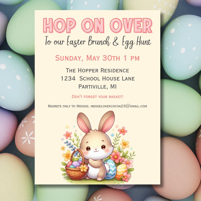 Cute Watercolor Bunny Egg Hunt and Easter Brunch Invitation (Creator Uploaded)