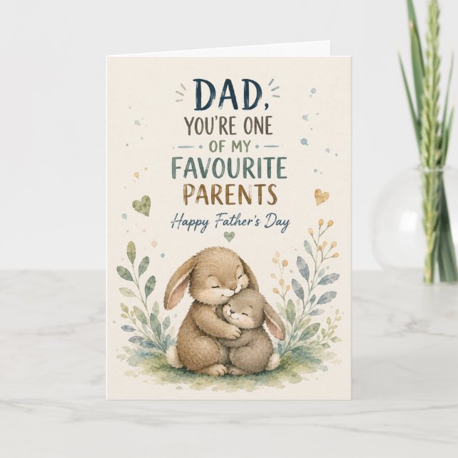 Cute Watercolor Bunny Father's Day Card (Front)