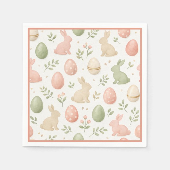Cute Watercolor Bunny Floral Easter Brunch Napkin (Front)
