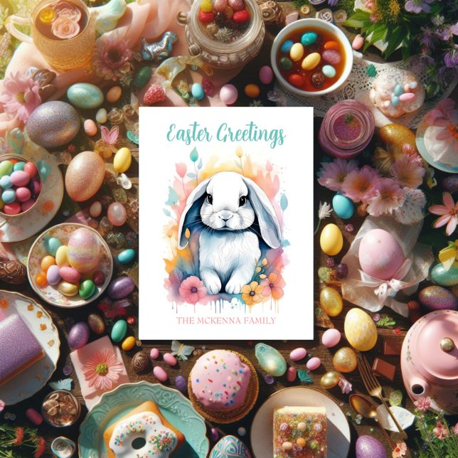 Cute Watercolor Bunny Floral Easter Postcard (Creator Uploaded)
