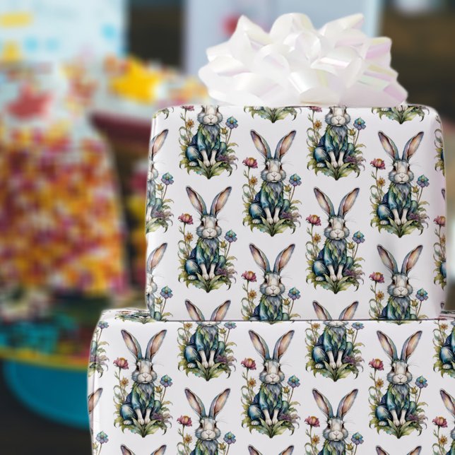 Cute Watercolor Bunny Floral Easter Wrapping Paper (Creator Uploaded)