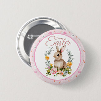 Cute Watercolor Bunny Floral Wreath Easter 6 Cm Round Badge