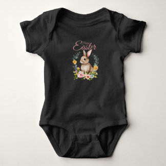 Cute Watercolor Bunny Floral Wreath Easter Baby Bodysuit