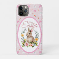 Cute Watercolor Bunny Floral Wreath Easter