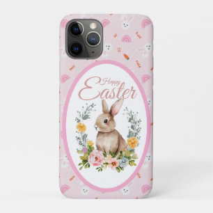Cute Watercolor Bunny Floral Wreath Easter Case-Mate iPhone Case