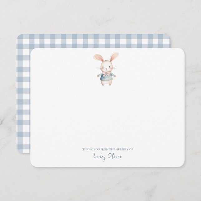 Cute Watercolor Bunny Gingham Flat Thank You (Front/Back)