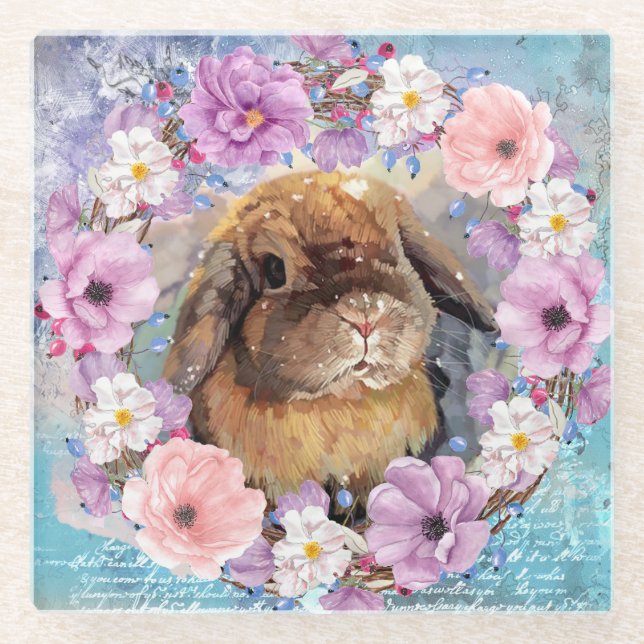 Cute Watercolor Bunny Glass Coaster (Front)