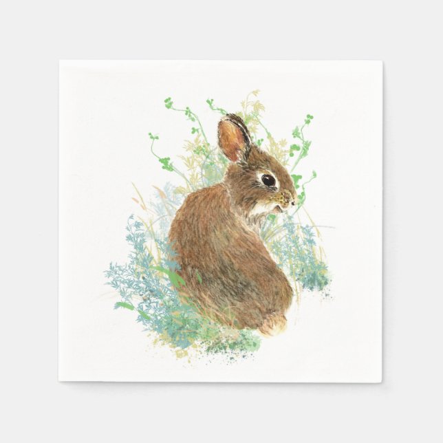 Cute Watercolor Bunny Rabbit Animal Art Napkin (Front)