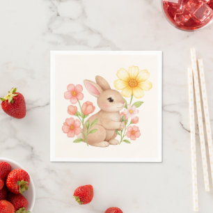 Cute Watercolor Bunny Rabbit Floral  Napkin