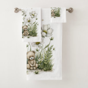 Cute Watercolor Bunny Rabbit with Moon and Stars Bath Towel Set