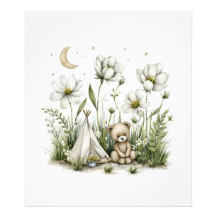 Cute Watercolor Bunny Rabbit with Moon and Stars Photo Print