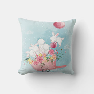 Cute Watercolor Bunny Throw Pillow