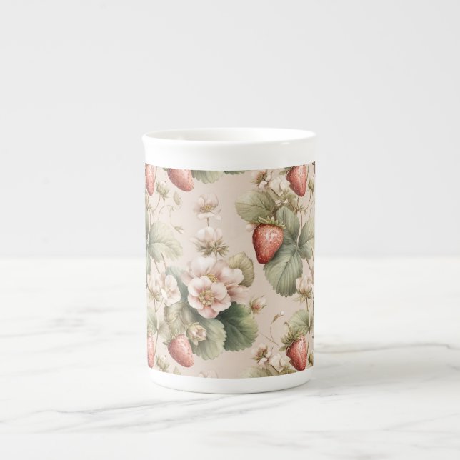 Cute Watercolor Bunny with Strawberries Mug (Front)