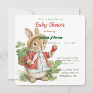 Cute Watercolor Bunny with Strawberries Save The Date