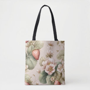 Cute Watercolor Bunny with Strawberries Tote Bag