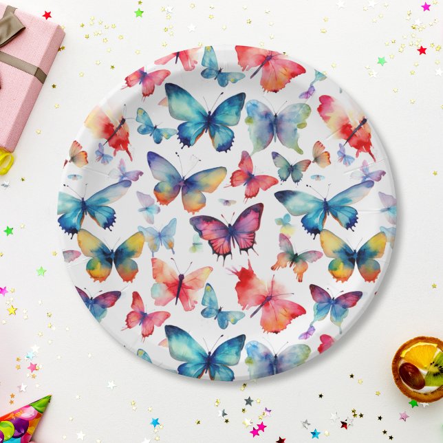 Cute Watercolor Butterflies Pattern Paper Plate (Creator Uploaded)