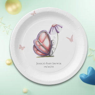 Cute Watercolor Butterfly Baby Shower Paper Plate